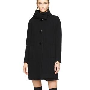 Kate Spade Bow Neck Coat Wool Blend Cocoon Peacoat Long Jacket, Black